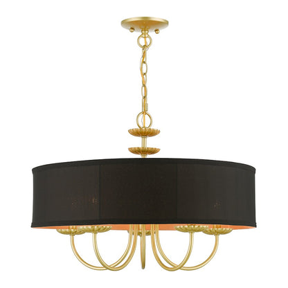 Livex Winchester 5 Light Pendant Chandelier, Gold/Black/Orange Inside