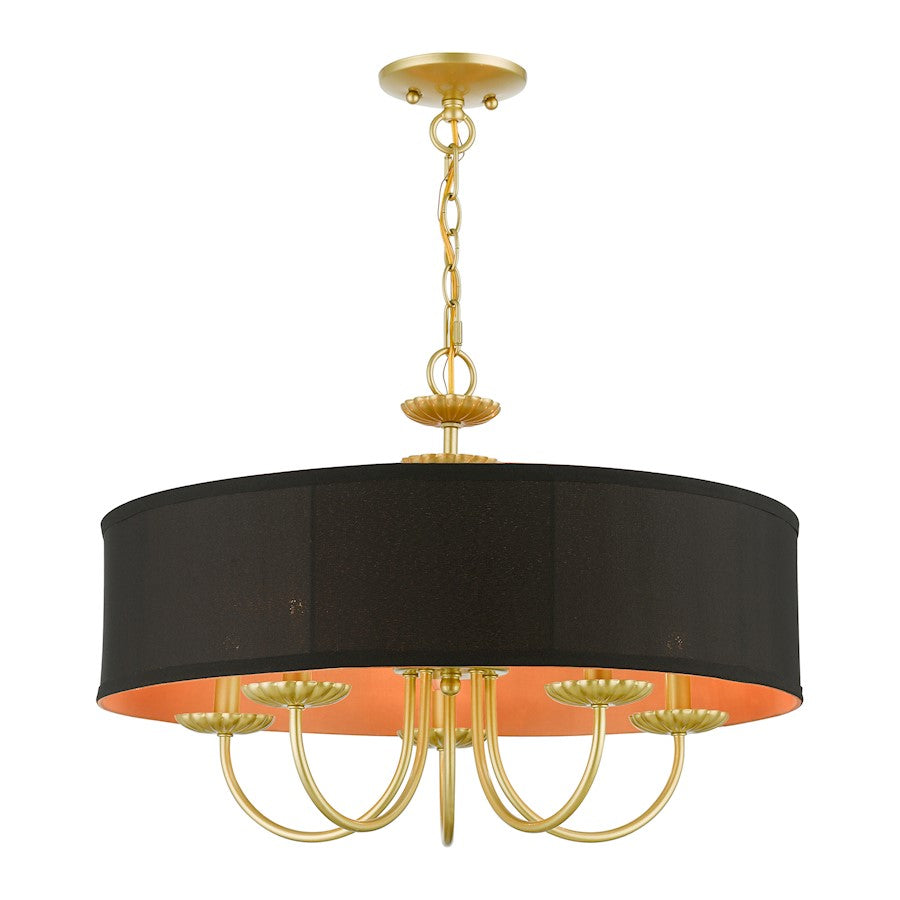 Livex Winchester 5 Light Pendant Chandelier, Gold/Black/Orange Inside