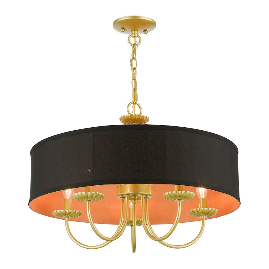 Livex Winchester 5 Light Pendant Chandelier, Gold/Black/Orange Inside