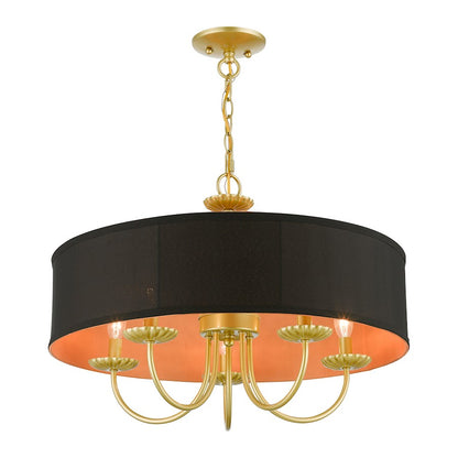 Livex Winchester 5 Light Pendant Chandelier, Gold/Black/Orange Inside