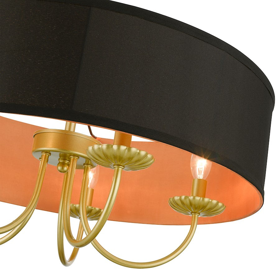 Livex Winchester 5 Light Pendant Chandelier, Gold/Black/Orange Inside