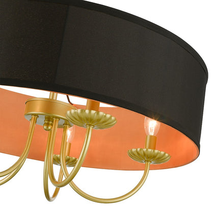 Livex Winchester 5 Light Pendant Chandelier, Gold/Black/Orange Inside