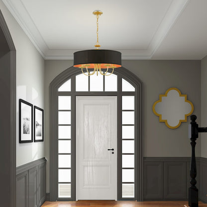 Livex Winchester 5 Light Pendant Chandelier, Gold/Black/Orange Inside