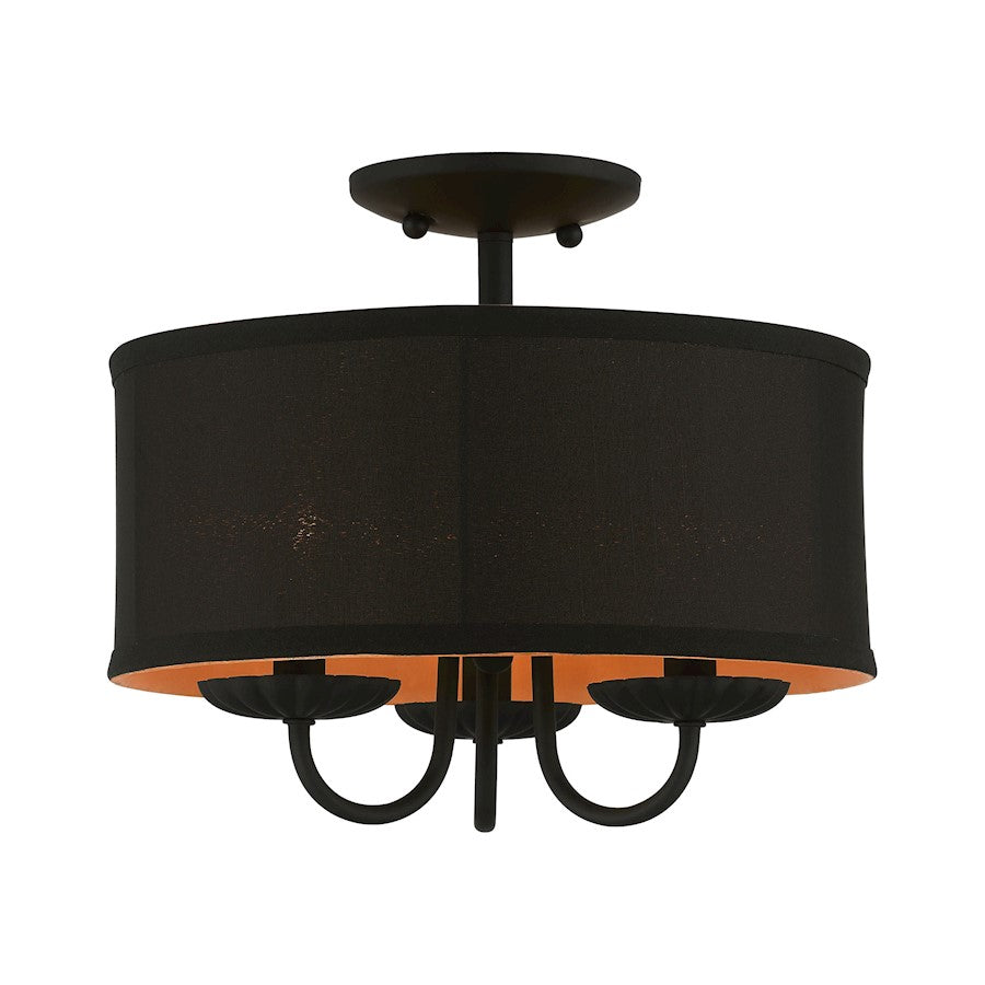 Livex Winchester 3 Light 13" Semi-Flush, Black/Black/Orange Fabric
