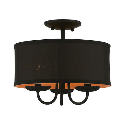 Livex Winchester 3 Light 13" Semi-Flush, Black/Black/Orange Fabric