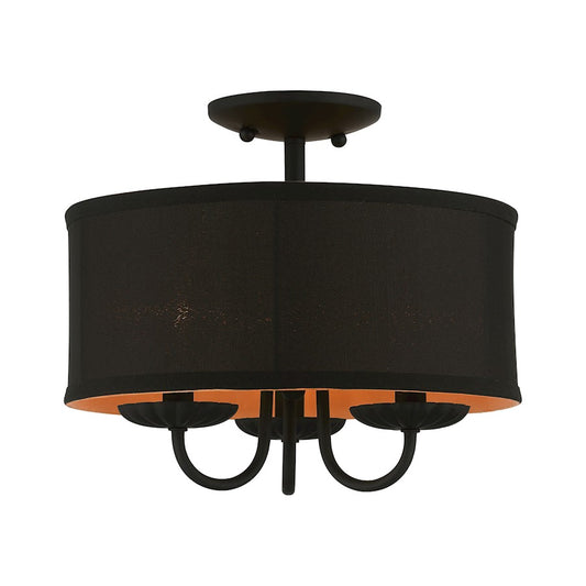 Livex Winchester 3 Light 13" Semi-Flush, Black/Black/Orange Fabric