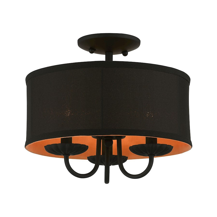 Livex Winchester 3 Light 13" Semi-Flush, Black/Black/Orange Fabric