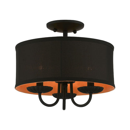 Livex Winchester 3 Light 13" Semi-Flush, Black/Black/Orange Fabric