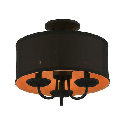Livex Winchester 3 Light 13" Semi-Flush, Black/Black/Orange Fabric