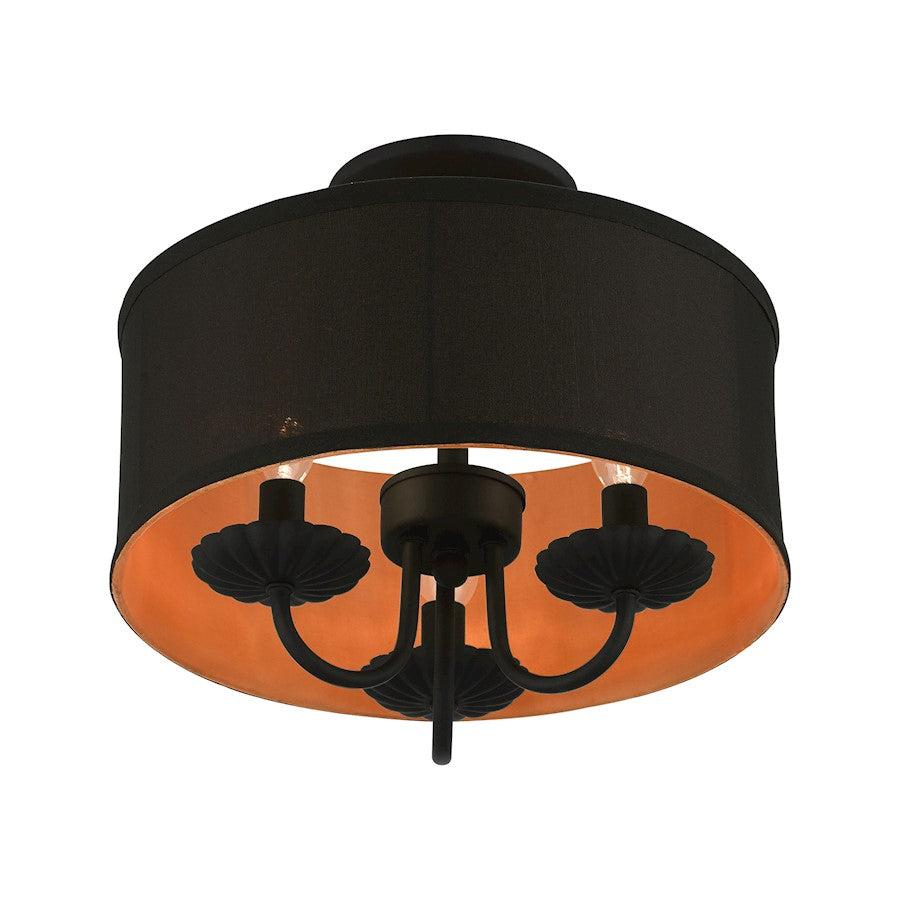 Livex Winchester 3 Light 13" Semi-Flush, Black/Black/Orange Fabric