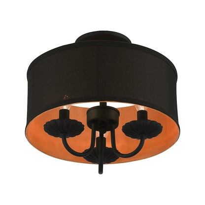 Livex Winchester 3 Light 13" Semi-Flush, Black/Black/Orange Fabric