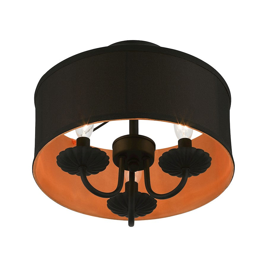 Livex Winchester 3 Light 13" Semi-Flush, Black/Black/Orange Fabric