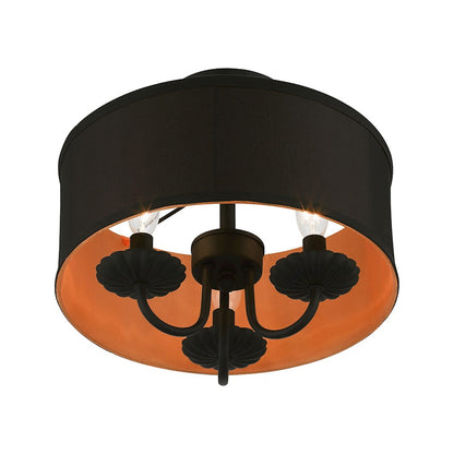 Livex Winchester 3 Light 13" Semi-Flush, Black/Black/Orange Fabric