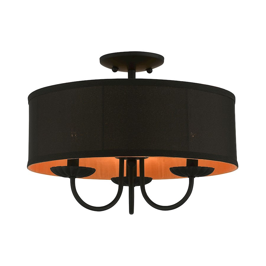 Livex Winchester 3 Light 16" Semi-Flush, Black/Black/Orange Fabric