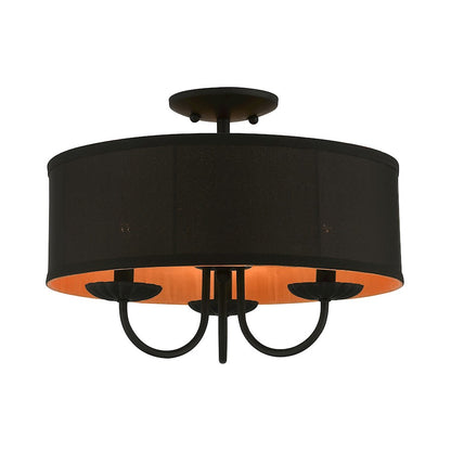 Livex Winchester 3 Light 16" Semi-Flush, Black/Black/Orange Fabric