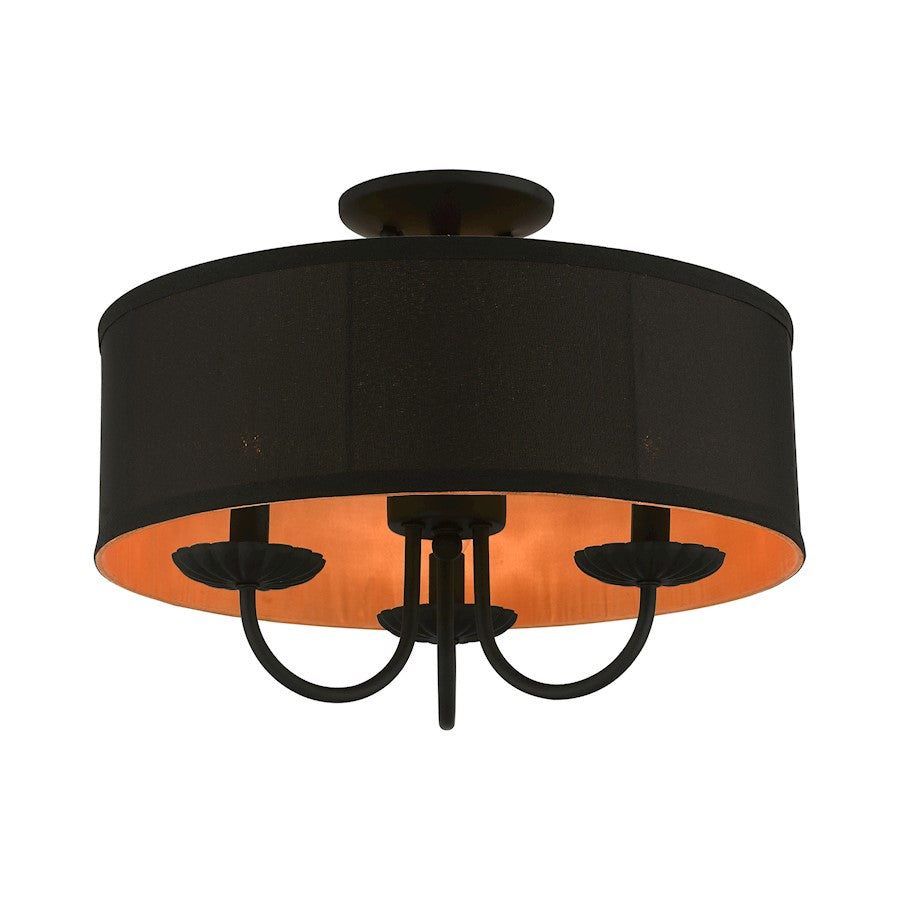 Livex Winchester 3 Light 16" Semi-Flush, Black/Black/Orange Fabric