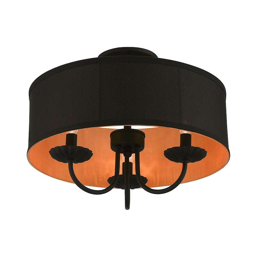 Livex Winchester 3 Light 16" Semi-Flush, Black/Black/Orange Fabric