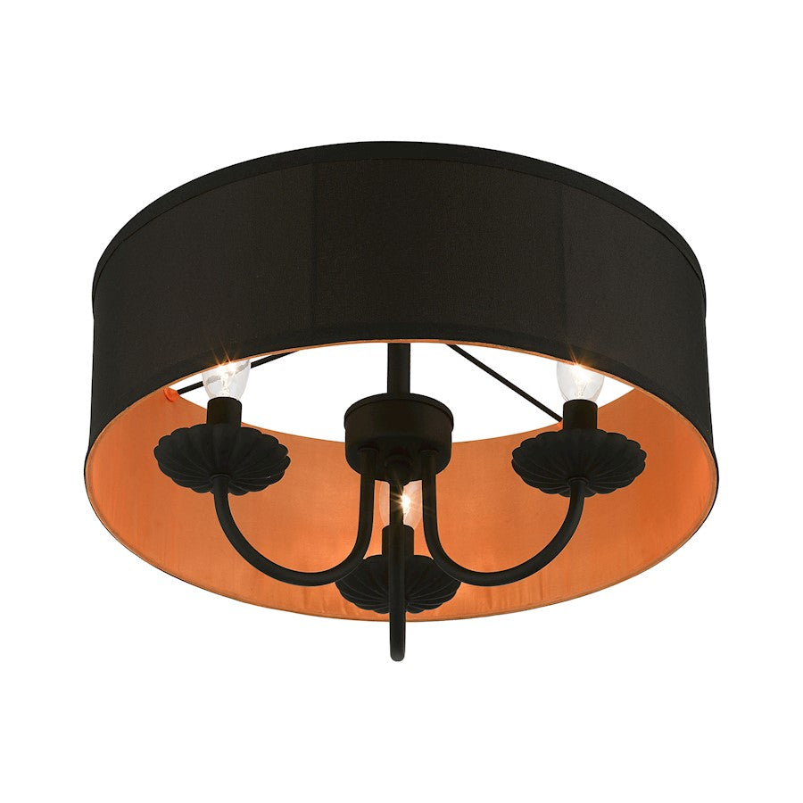 Livex Winchester 3 Light 16" Semi-Flush, Black/Black/Orange Fabric