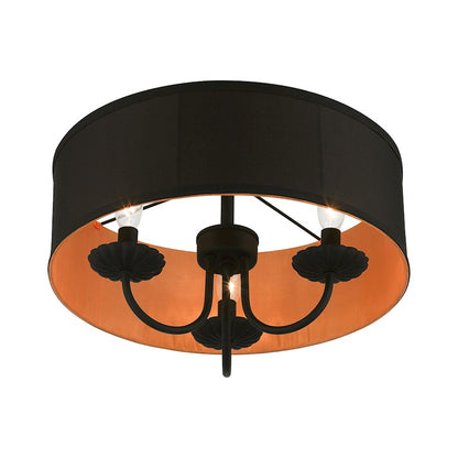 Livex Winchester 3 Light 16" Semi-Flush, Black/Black/Orange Fabric