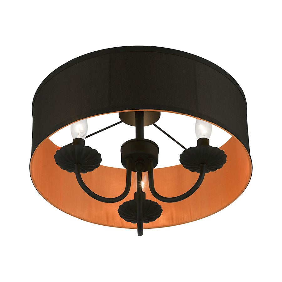 Livex Winchester 3 Light 16" Semi-Flush, Black/Black/Orange Fabric