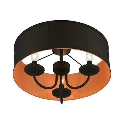 Livex Winchester 3 Light 16" Semi-Flush, Black/Black/Orange Fabric