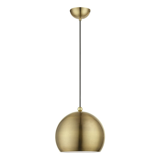 Livex Stockton 1 Light Globe Pendant, Brass/Steel/White