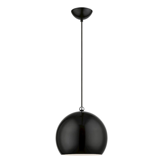 Livex Stockton 1 Light Globe Pendant, Black/Chrome/Black Steel/White