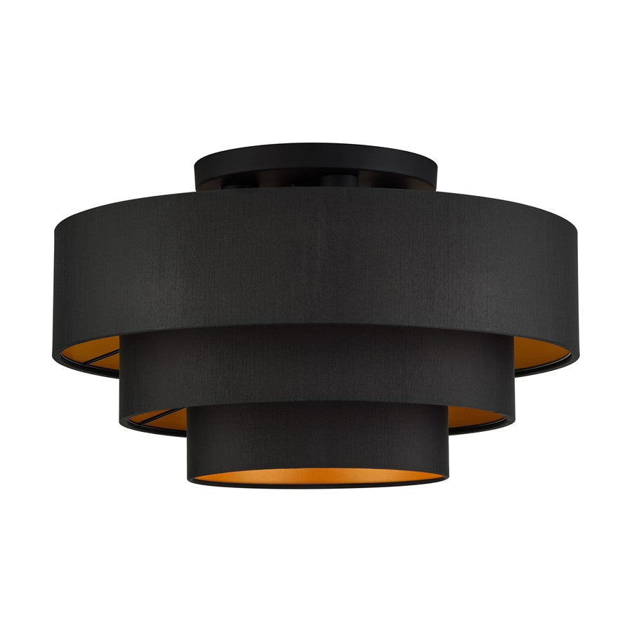 Livex Sentosa 4Lt Extra Large Semi-Flush, Black/Black/Orange