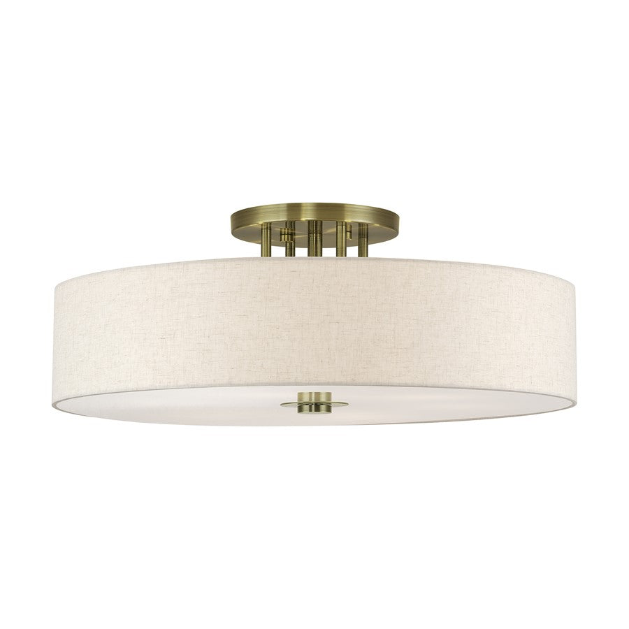 Livex Monroe 6Lt 11" Semi-Flush, Brass/Oatmeal/White - 45848-01