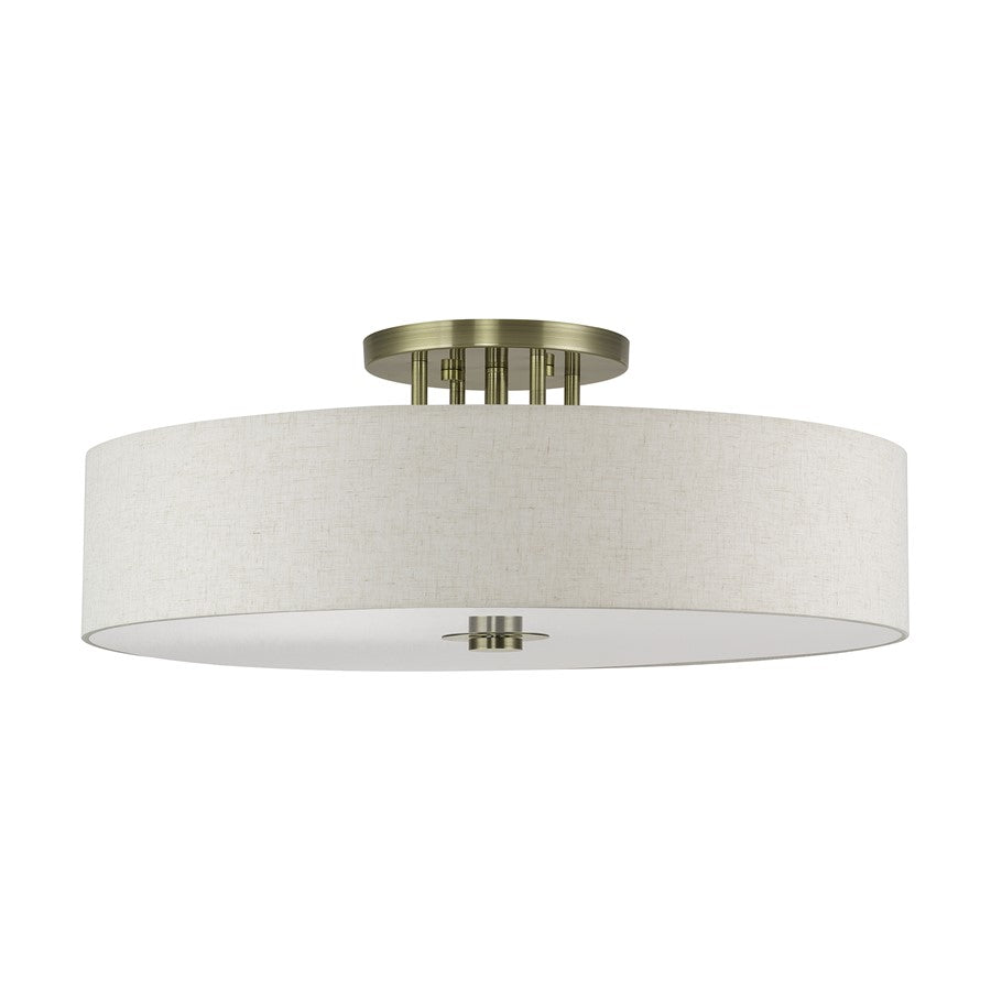 Livex Monroe 6Lt 11" Semi-Flush, Brass/Oatmeal/White