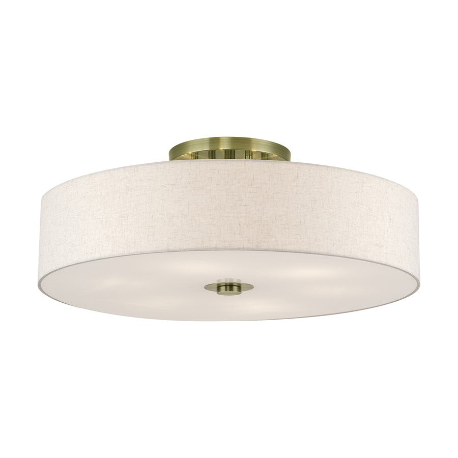 Livex Monroe 6Lt 11" Semi-Flush, Brass/Oatmeal/White