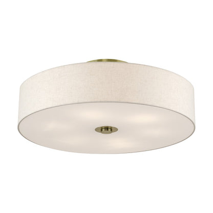 Livex Monroe 6Lt 11" Semi-Flush, Brass/Oatmeal/White