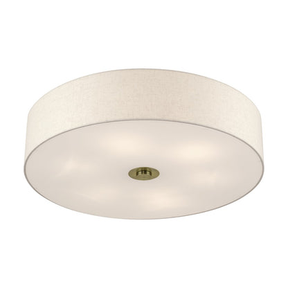 Livex Monroe 6Lt 11" Semi-Flush, Brass/Oatmeal/White