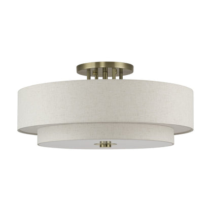 Livex Monroe 6Lt 14" Semi-Flush, Brass/Oatmeal/White
