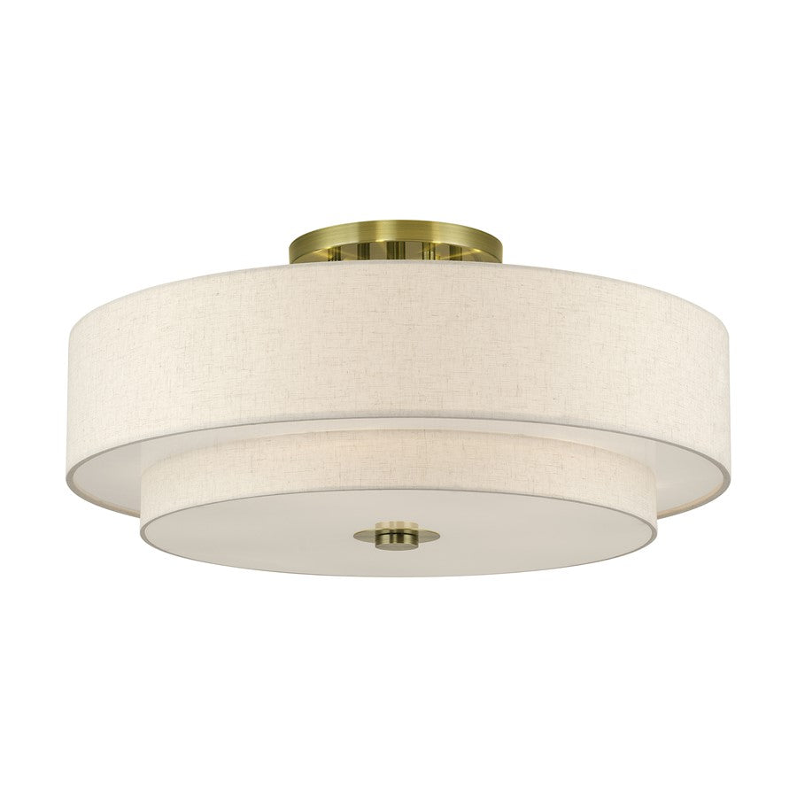 Livex Monroe 6Lt 14" Semi-Flush, Brass/Oatmeal/White