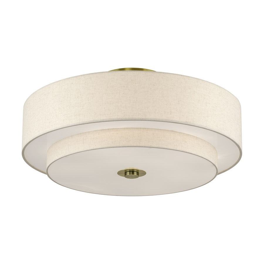 Livex Monroe 6Lt 14" Semi-Flush, Brass/Oatmeal/White