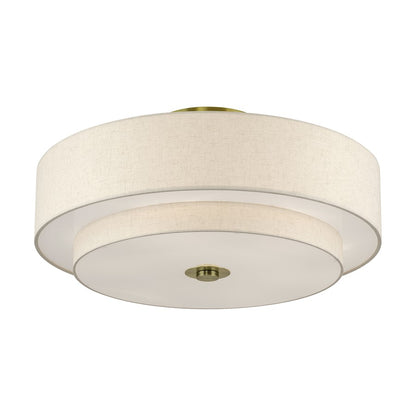 Livex Monroe 6Lt 14" Semi-Flush, Brass/Oatmeal/White