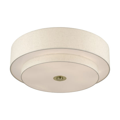 Livex Monroe 6Lt 14" Semi-Flush, Brass/Oatmeal/White