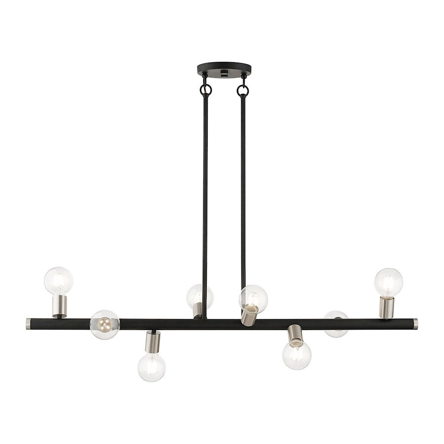 Livex Bannister 8 Light Large Linear Chandelier, Black/Brushed Nickel