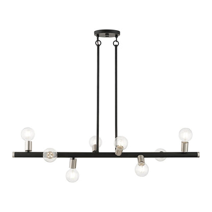 Livex Bannister 8 Light Large Linear Chandelier, Black/Brushed Nickel