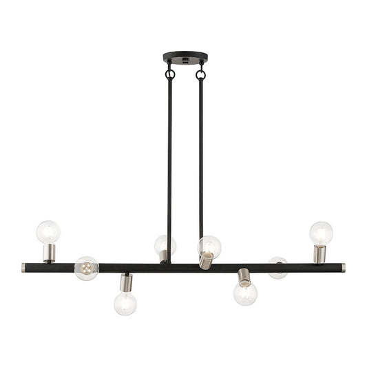 Livex Bannister 8 Light Large Linear Chandelier, Black/Brushed Nickel