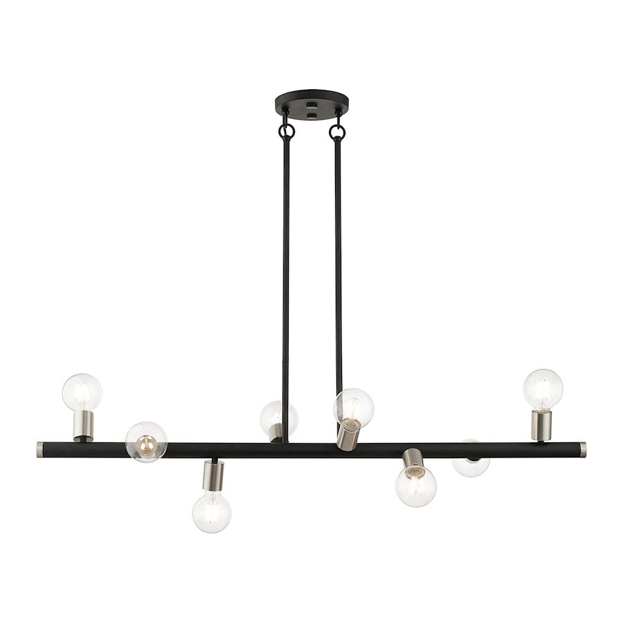 Livex Bannister 8 Light Large Linear Chandelier, Black/Brushed Nickel