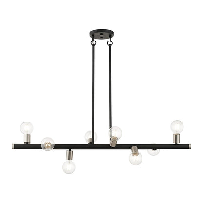 Livex Bannister 8 Light Large Linear Chandelier, Black/Brushed Nickel