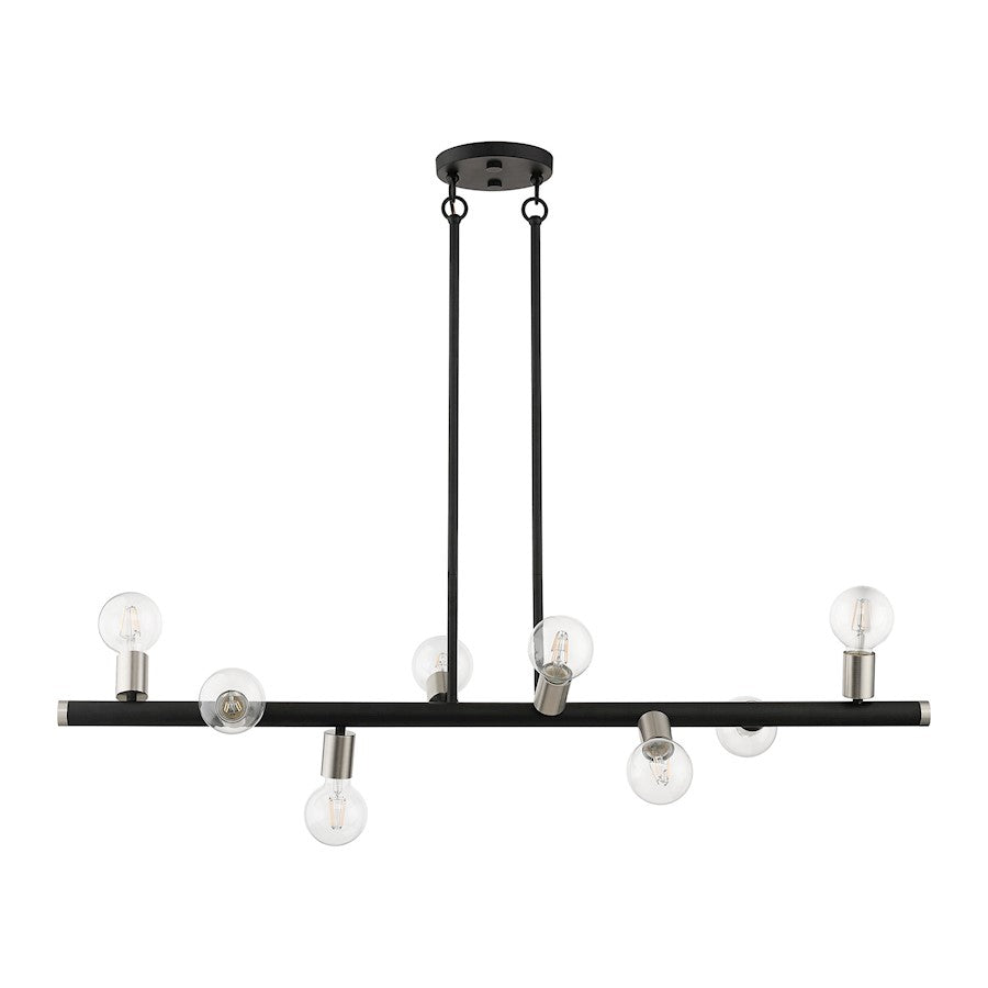 Livex Bannister 8 Light Large Linear Chandelier, Black/Brushed Nickel