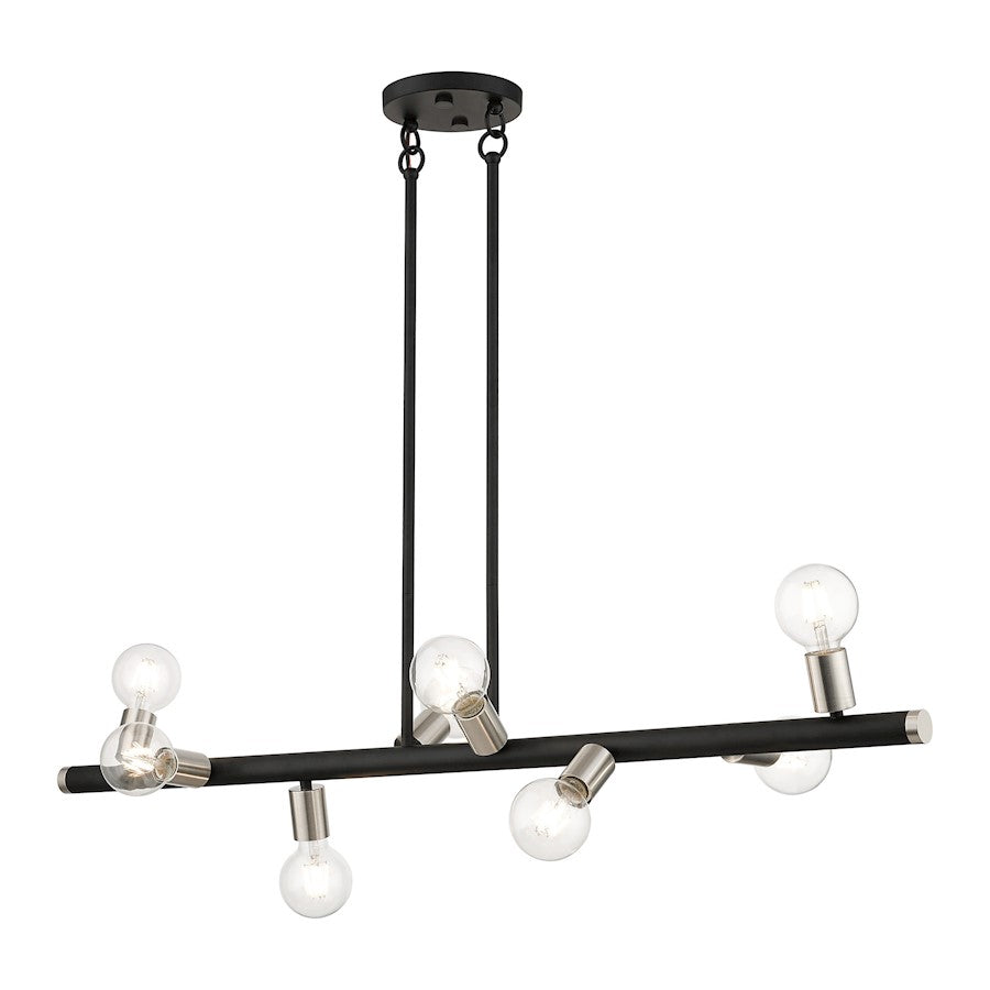 Livex Bannister 8 Light Large Linear Chandelier, Black/Brushed Nickel