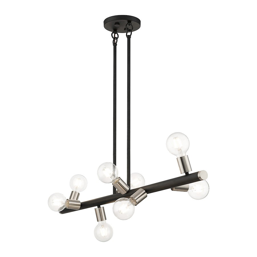 Livex Bannister 8 Light Large Linear Chandelier, Black/Brushed Nickel