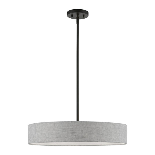 Livex Elmhurst 4 Light Medium Drum Pendant, Black/Urban Gray/White