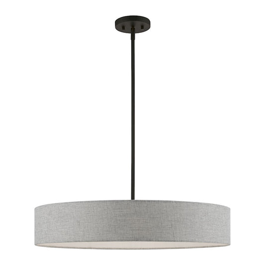 Livex Elmhurst 5 Light Large Drum Pendant, Black/Gray Fabric/White