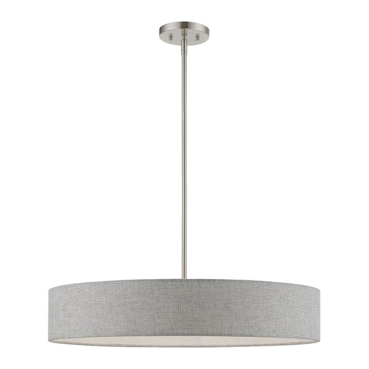 Livex Elmhurst 5 Light Large Drum Pendant, Nickel/White/Gray/White