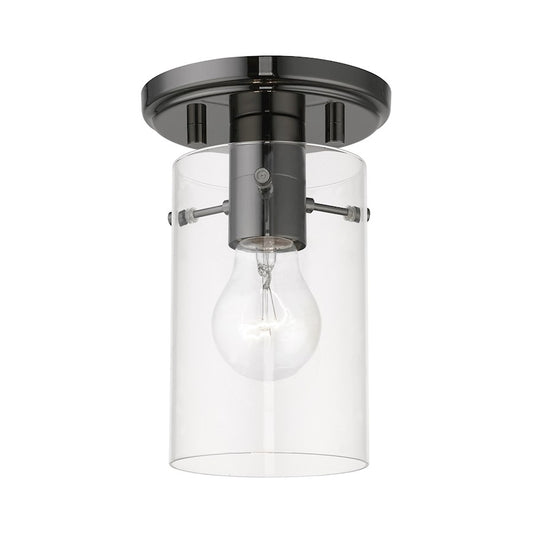 Livex Munich 1 Light Flush Mount, Black Chrome/Clear